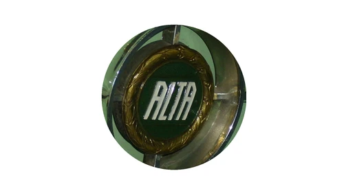 Alta logo 1962 chrome badge with gold laurel wreath and ALTA script on green oval