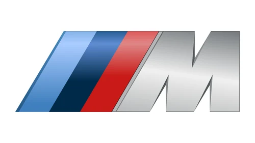 BMW M logo with chrome M and shaded stripes, used before 2020