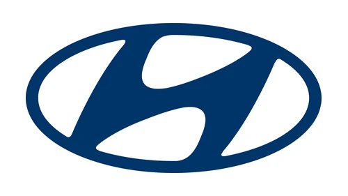 Hyundai car logo: slanted H in an oval, early 1990s