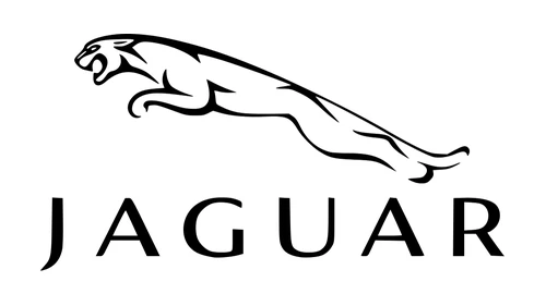 Jaguar logo 2001 to 2012, a detailed black Leaper and black sans-serif wordmark