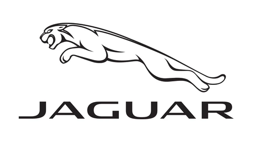 Old Jaguar logo 2021 to 2024, a flat black Leaper with a wide JAGUAR wordmark