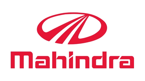 Mahindra & Mahindra logo since 2012: red oval with a red hand-drawn wordmark