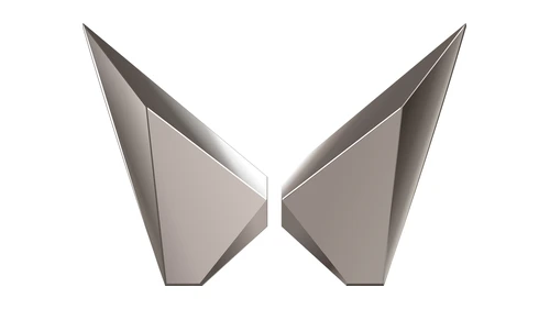 New Mahindra logo (Twin Peaks, 2021): two mirrored silver peaks forming an M