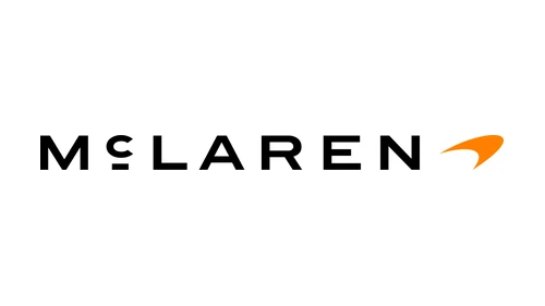 New McLaren logo from 2026: wide capital-letter wordmark with a small raised c over a line and the papaya Speedmark