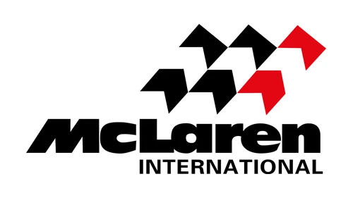 McLaren International logo from 1981 with rows of black and red chevrons above the italic wordmark