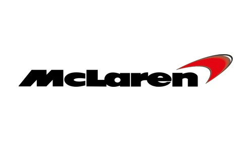 First McLaren Speedmark logo from 1997, a shaded red swoosh beside the heavy black wordmark