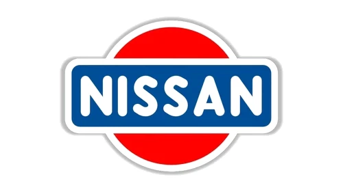 First Nissan logo from the 1930s, red sun with a navy banner and white NISSAN capitals