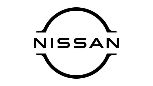 New Nissan logo from 2020, flat black two-arch circle split by the NISSAN name