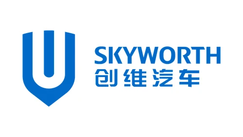 Skyworth Auto logo blue shield W emblem with Skyworth wordmark