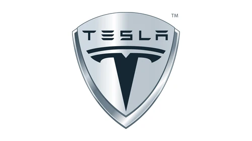 Original Tesla logo: the T and TESLA lettering inside the chrome Tesla Motors shield
