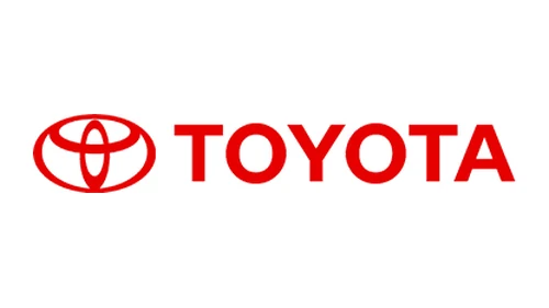 Toyota symbol with three ovals, 1989, beside the red TOYOTA wordmark